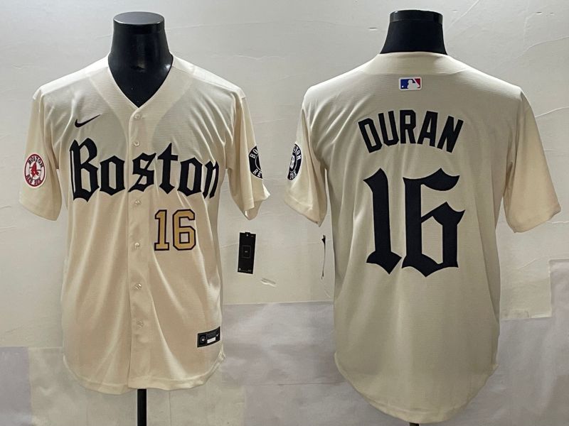 Men 2025 Boston Red Sox #16 Duran Cream Five generations Joint Name Nike MLB Jersey style 9->boston red sox->MLB Jersey